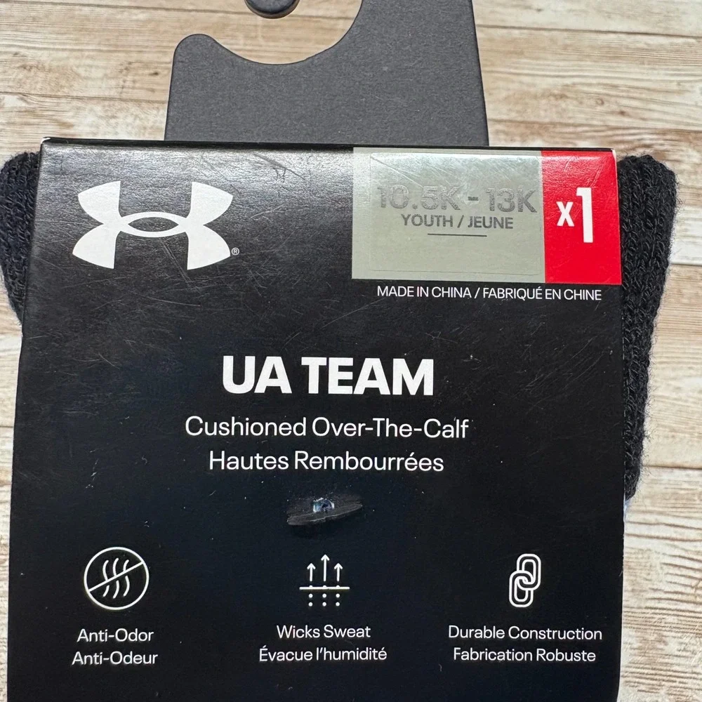 2 Pair Under Armour UA Team‎ Socks Youth 10.5K-13K Carolina Blue Cushioned OTC
